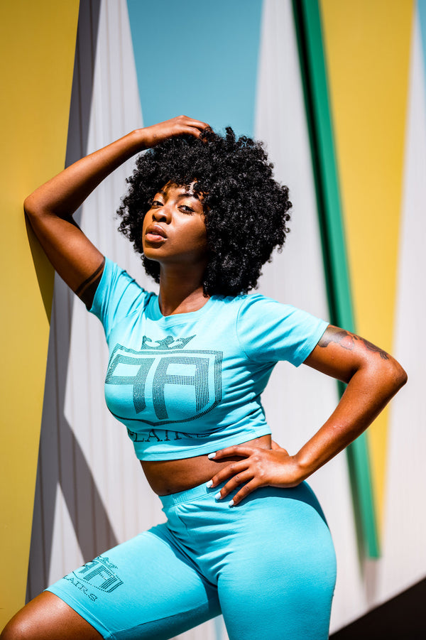 Limited Edition Teal Biker Short Crop Top Set